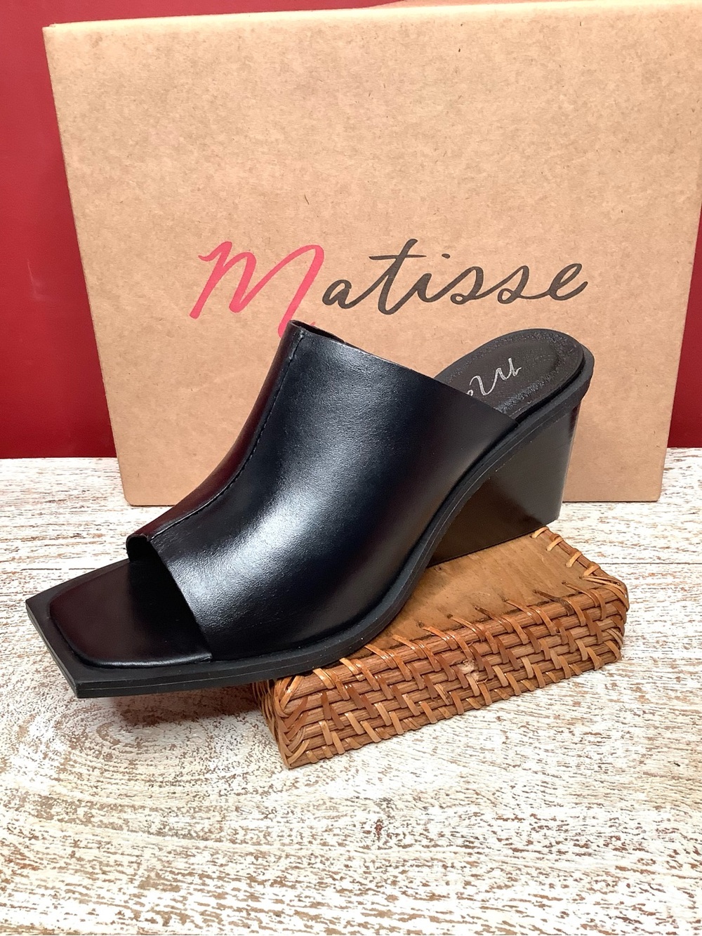 Matisse Lillie Black Leather Wedge Mule Chic Open-Toe Slide Anthropologie